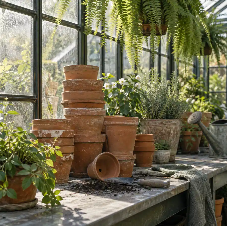 Illustration of garden businesses equipment and workspace